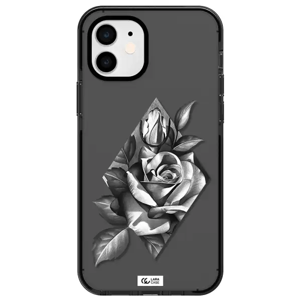a drawing of a rose Apple iPhone 12 impact Smoke Black Case