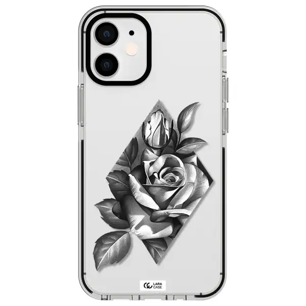 a drawing of a rose Apple iPhone 12 mini impact black border Case