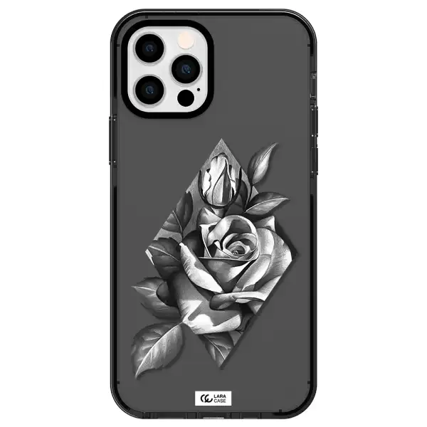 a drawing of a rose Apple iPhone 12 pro impact Smoke Black Case