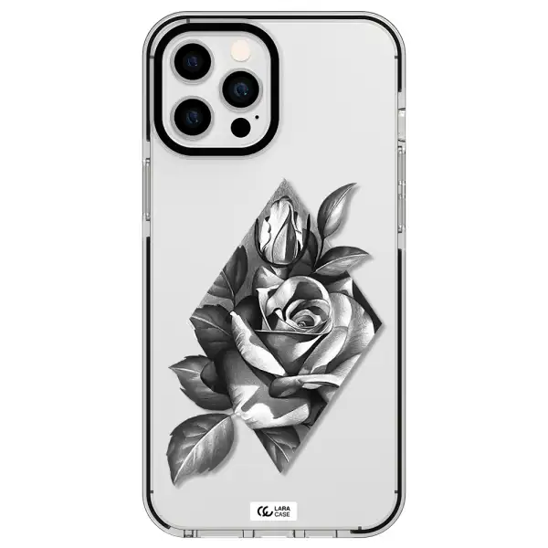 a drawing of a rose Apple iPhone 12 pro max impact black border Case