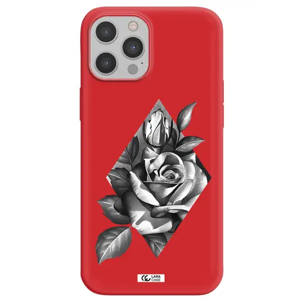 a drawing of a rose Apple iPhone 12 pro max Silicone Imperial Red Case
