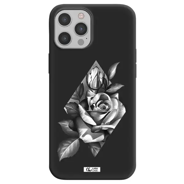a drawing of a rose Apple iPhone 12 pro Silicone black Case