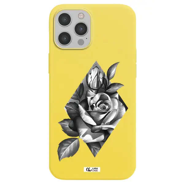 a drawing of a rose Apple iPhone 12 pro Silicone canary yellow Case