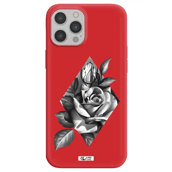 a drawing of a rose Apple iPhone 12 pro Silicone Imperial Red Case