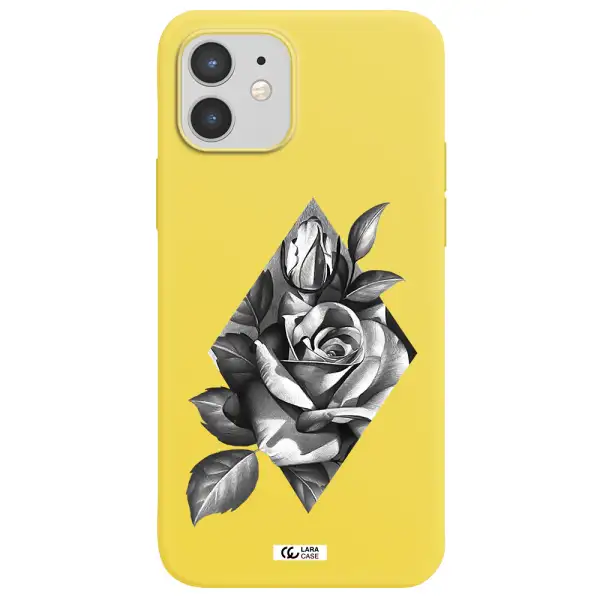 a drawing of a rose Apple iPhone 12 Silicone canary yellow Case