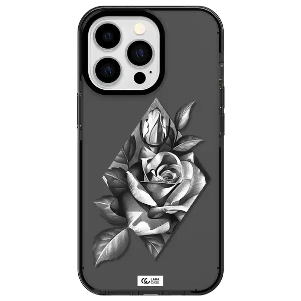 a drawing of a rose Apple iPhone 13 Pro impact Smoke Black Case