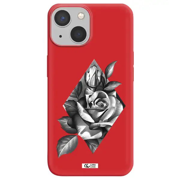 a drawing of a rose Apple iPhone 13 Silicone Imperial Red Case