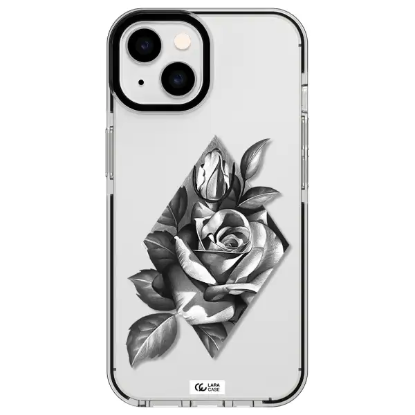 a drawing of a rose Apple iPhone 14 impact black border Case