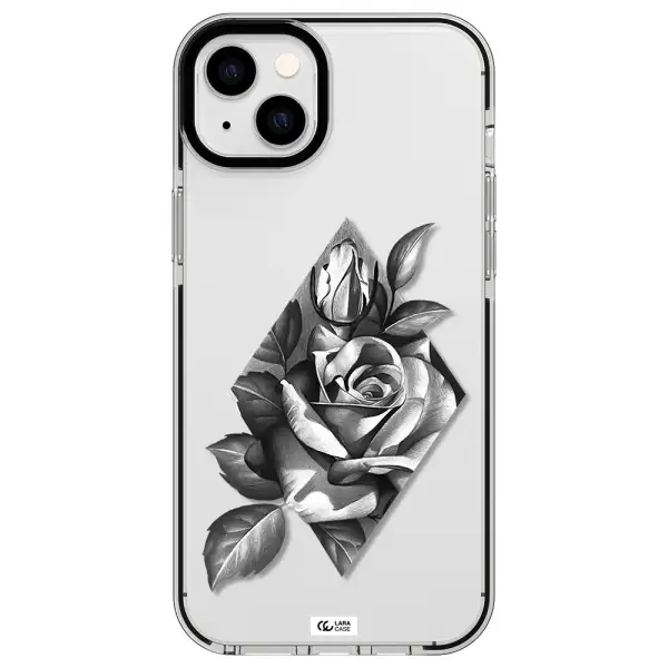 a drawing of a rose Apple iPhone 14 plus impact black border Case
