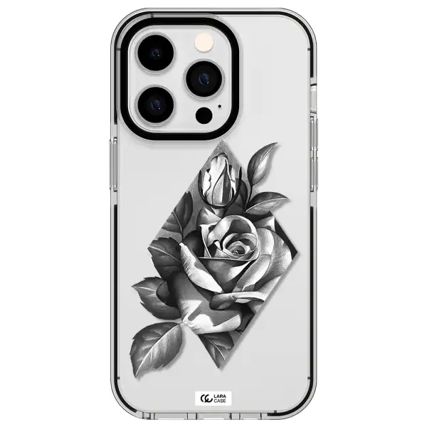 a drawing of a rose Apple iPhone 14 pro impact black border Case