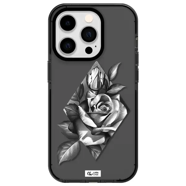 a drawing of a rose Apple iPhone 14 pro impact Smoke Black Case