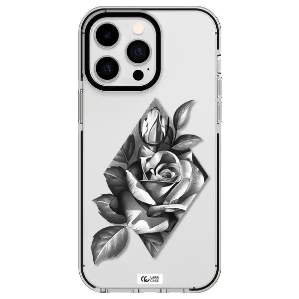 a drawing of a rose Apple iPhone 14 pro max impact black border Case