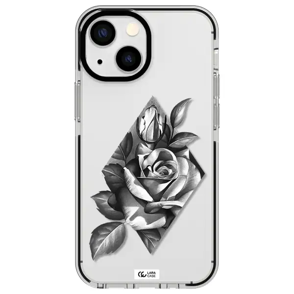 a drawing of a rose Apple iPhone 15 impact black border Case