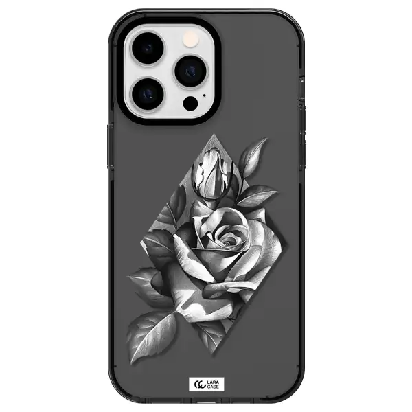 a drawing of a rose Apple iPhone 15 Pro Max impact Smoke Black Case