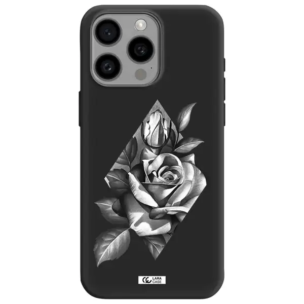 a drawing of a rose Apple Iphone 15 Pro max Silicone black Case