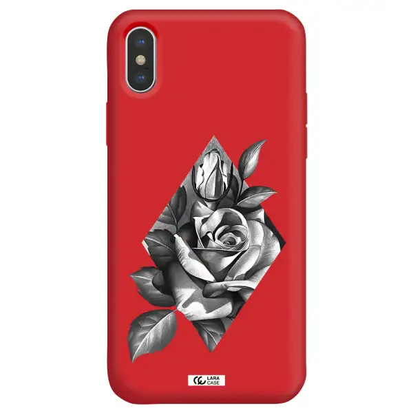 a drawing of a rose Apple iPhone XS Silicone Imperial Red Case