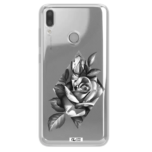 a drawing of a rose Huawei Y7 2019 Clear TPU Case