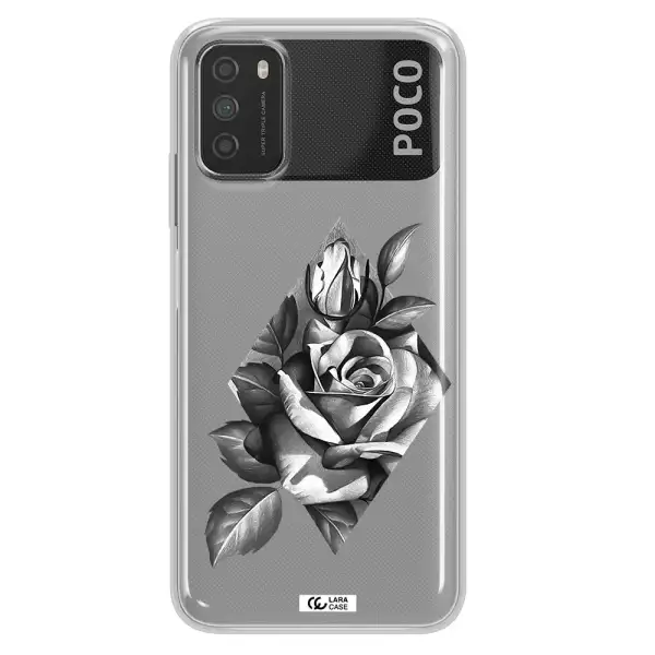 a drawing of a rose Xiaomi Poco M3 Clear TPU Case