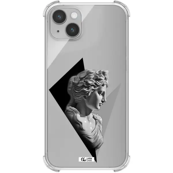 a close-up of a statue Apple iPhone 14 Clear PC Case