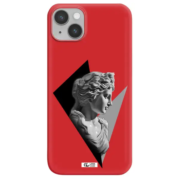 a close-up of a statue Apple iPhone 14 plus Silicone Imperial Red Case