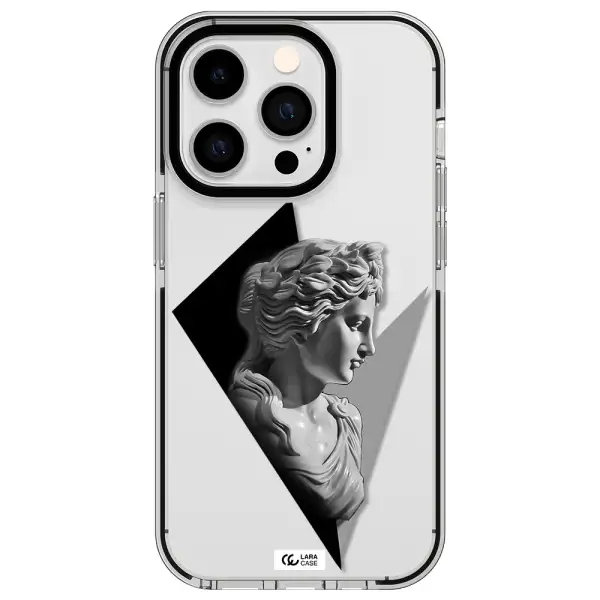 a close-up of a statue Apple iPhone 14 pro impact black border Case