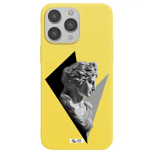 a close-up of a statue Apple iPhone 14 pro max Silicone canary yellow Case