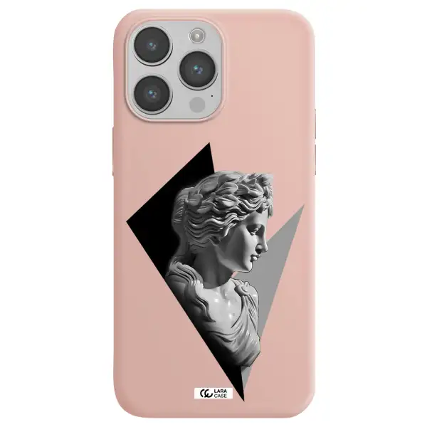 a close-up of a statue Apple iPhone 14 pro Silicone pastel pink Case