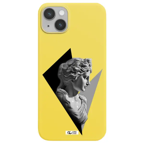 a close-up of a statue Apple iPhone 14 Silicone canary yellow Case