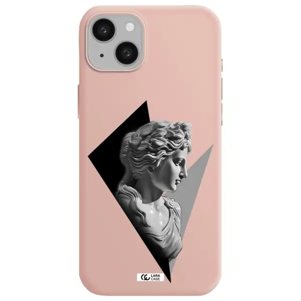 a close-up of a statue Apple iphone 15 plus Silicone pastel pink Case