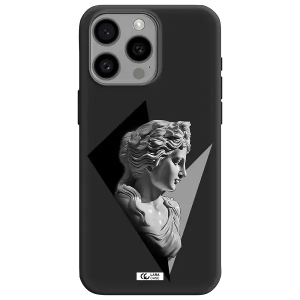 a close-up of a statue Apple Iphone 15 Pro max Silicone black Case