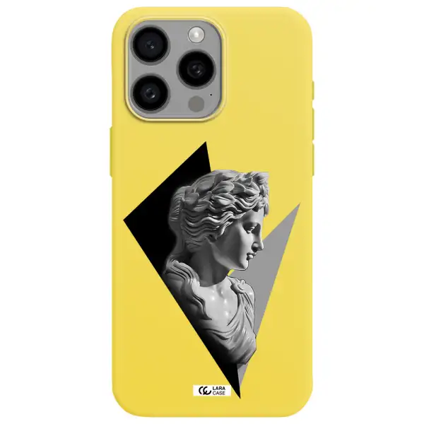 a close-up of a statue Apple Iphone 15 Pro max Silicone canary yellow Case