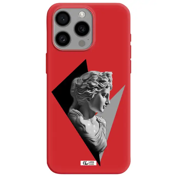 A Close-Up Of A Statue Apple Iphone 15 Pro Max Silicone Imperial Red Case