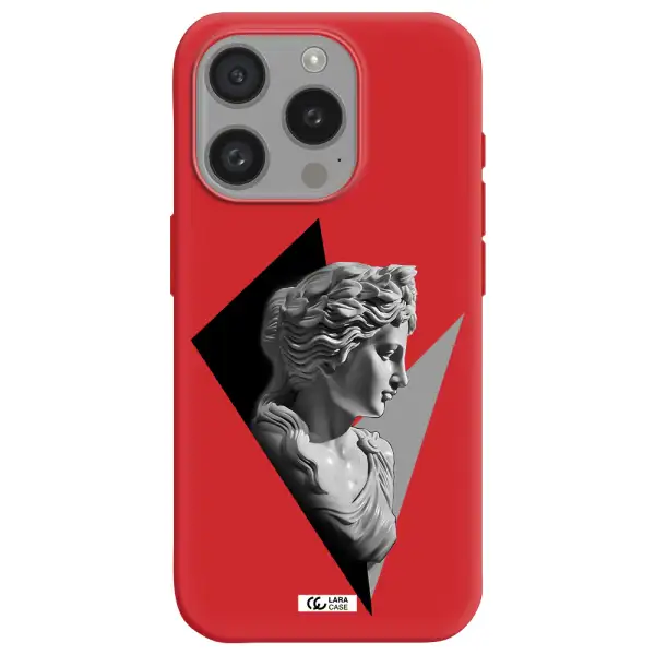 A Close-Up Of A Statue Apple Iphone 15 Pro Silicone Imperial Red Case