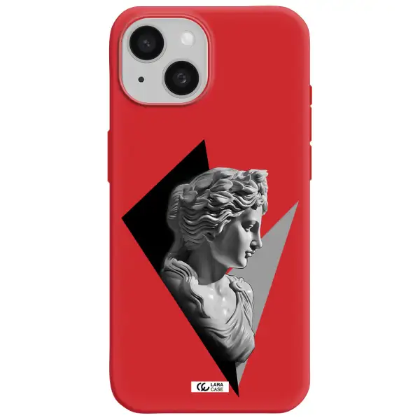 A Close-Up Of A Statue Apple Iphone 15 Silicone Imperial Red Case
