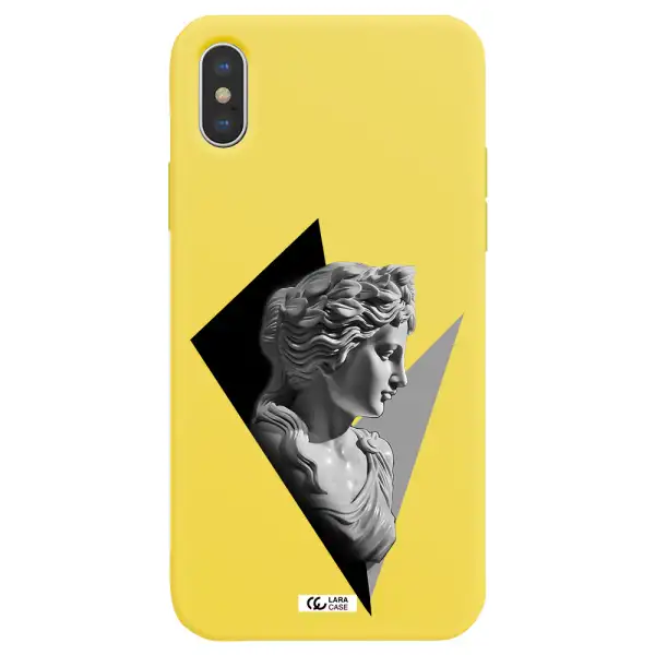a close-up of a statue Apple iPhone XS Silicone canary yellow Case