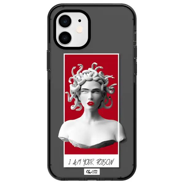 a statue of a woman with snakes on her head Apple iPhone 11 impact Smoke Black Case
