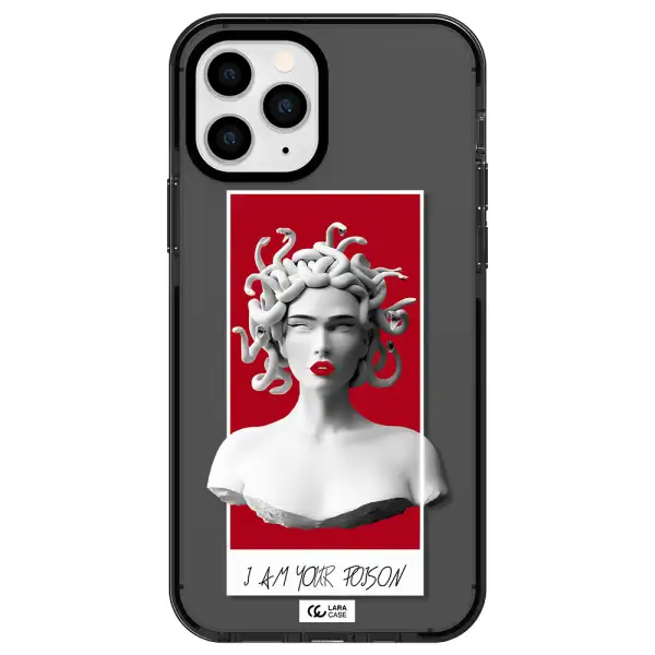 a statue of a woman with snakes on her head Apple iPhone 11 pro impact Smoke Black Case