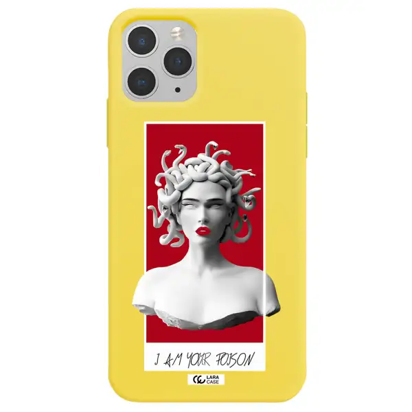 a statue of a woman with snakes on her head Apple iPhone 11 pro max Silicone canary yellow Case