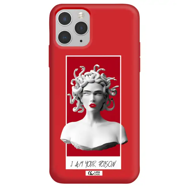 a statue of a woman with snakes on her head Apple iPhone 11 pro max Silicone Imperial Red Case