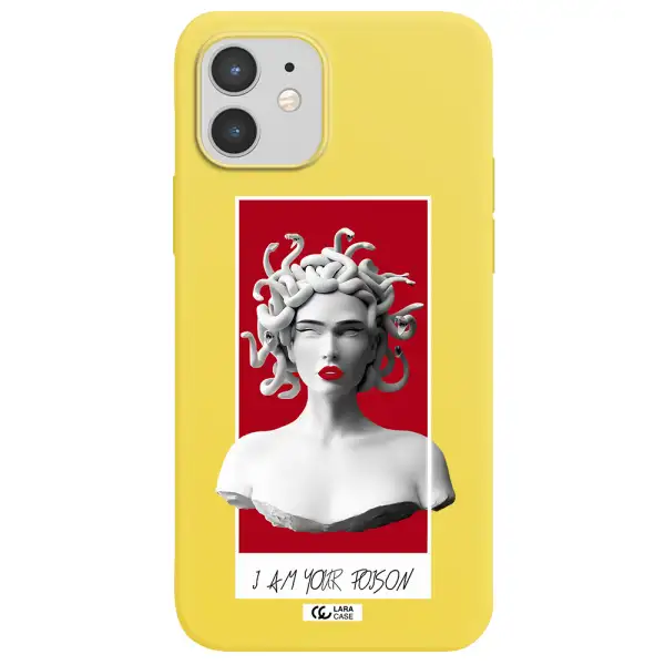 a statue of a woman with snakes on her head Apple iPhone 12 mini Silicone canary yellow Case