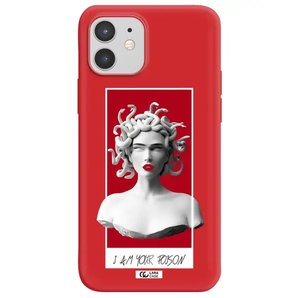 a statue of a woman with snakes on her head Apple iPhone 12 mini Silicone Imperial Red Case