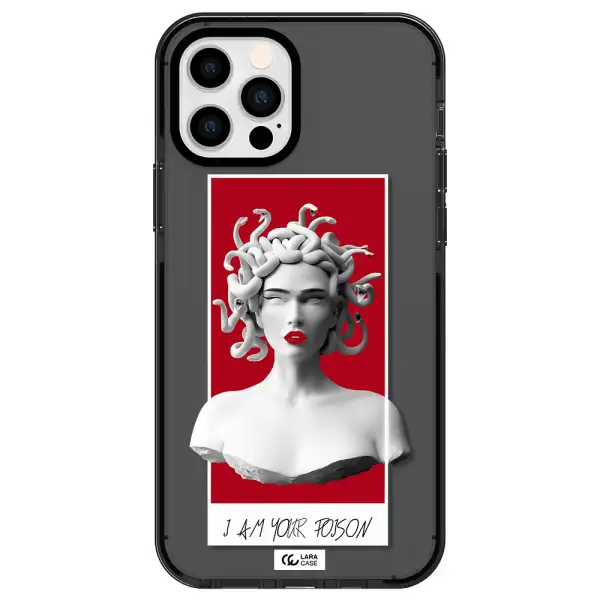 a statue of a woman with snakes on her head Apple iPhone 12 pro impact Smoke Black Case