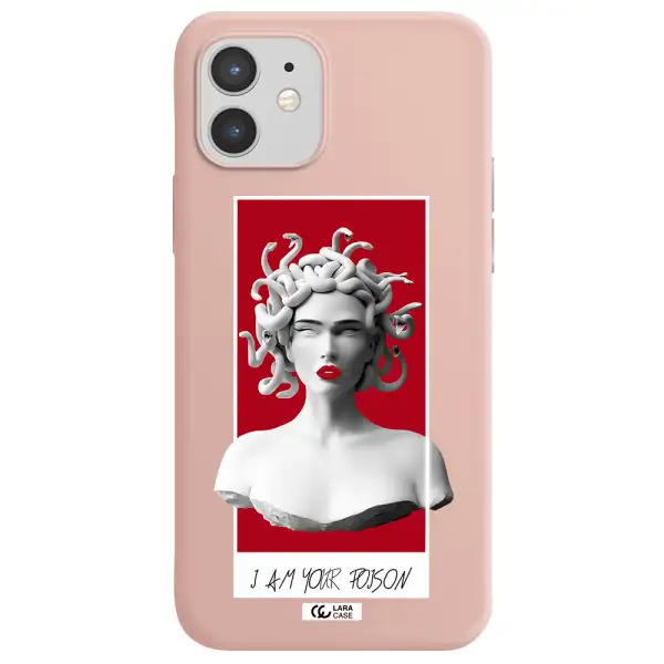a statue of a woman with snakes on her head Apple iPhone 12 Silicone pastel pink Case