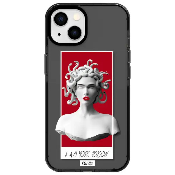 a statue of a woman with snakes on her head Apple iPhone 13 impact Smoke Black Case