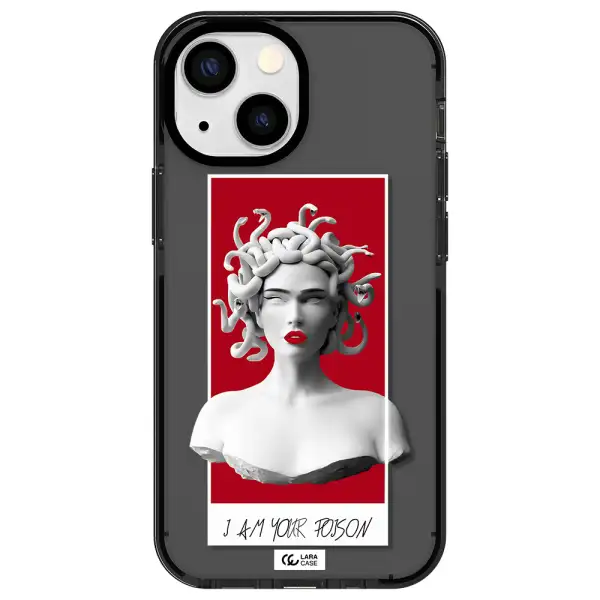a statue of a woman with snakes on her head Apple iPhone 13 mini impact Smoke Black Case
