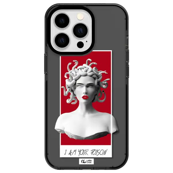 a statue of a woman with snakes on her head Apple iPhone 13 Pro impact Smoke Black Case