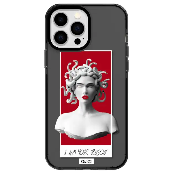 a statue of a woman with snakes on her head Apple iPhone 13 Pro Max impact Smoke Black Case