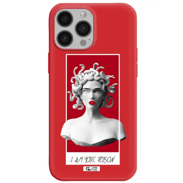 a statue of a woman with snakes on her head Apple iPhone 13 Pro Silicone Imperial Red Case