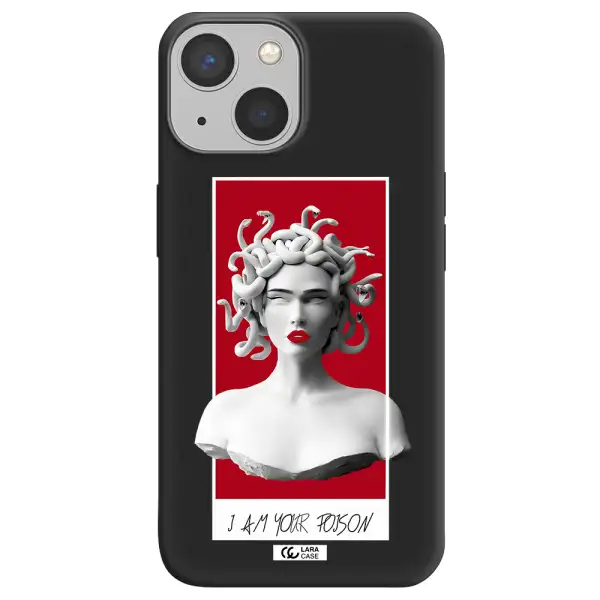 a statue of a woman with snakes on her head Apple iPhone 13 Silicone black Case
