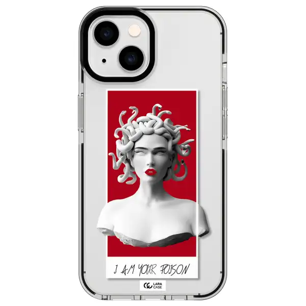 a statue of a woman with snakes on her head Apple iPhone 14 impact black border Case